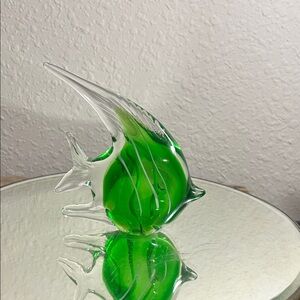 Green and Clear Glass Fish Sculpture